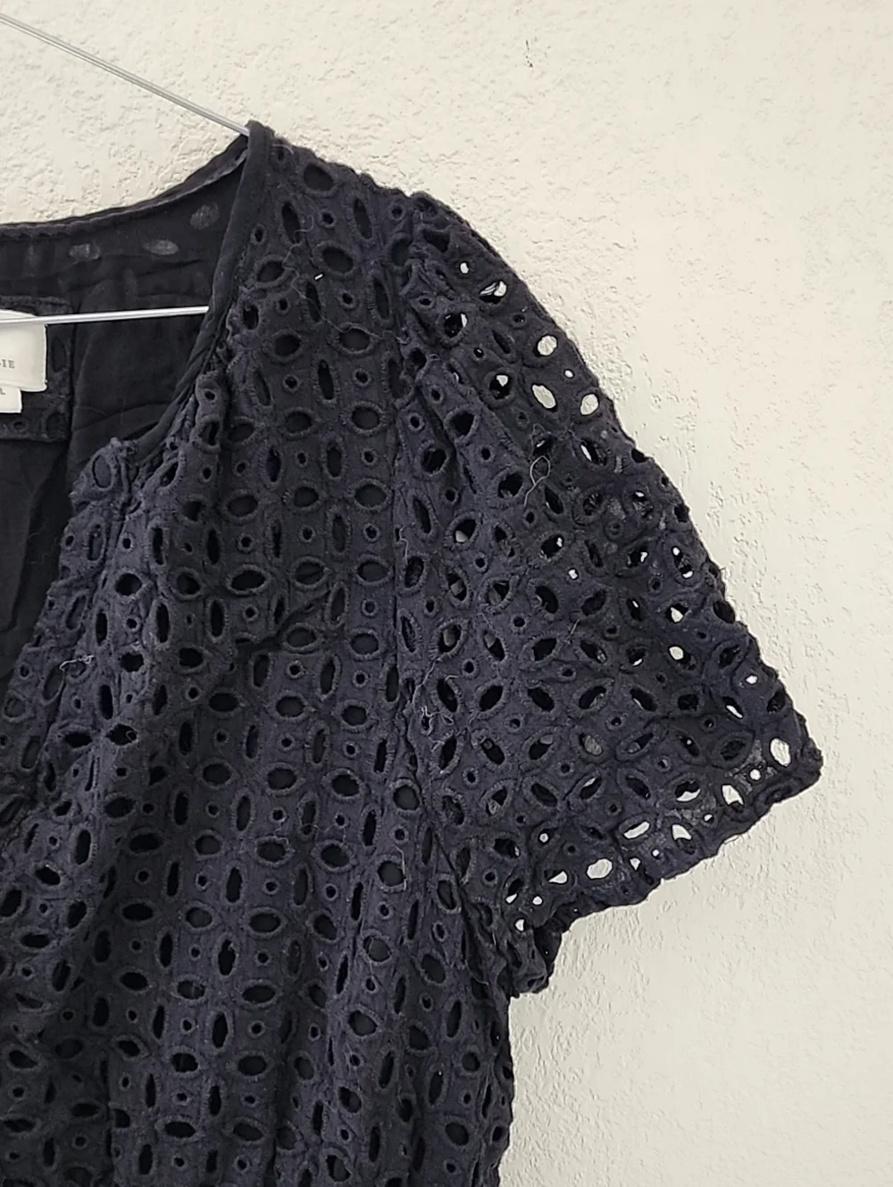 Anthropologie The Somerset Black Eyelet Mini-Dress V-Neck Tiered Lined Sz Large
